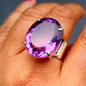 Amethyst Stamped 925 Sterling Silver Ring